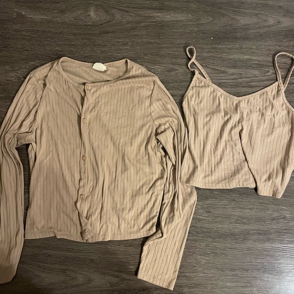 Tan tank and cardigan set, size M